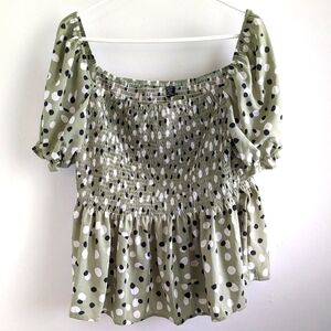 Lishly Curve 4XL Smocked Polka Dot Peplum Top